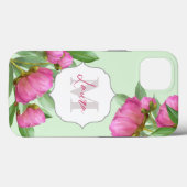 Trendy Girly Vintage Floral Peony Monogrammed Case-Mate iPhone Case (Back (Horizontal))