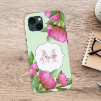 Trendy Girly Vintage Floral Peony Monogrammed