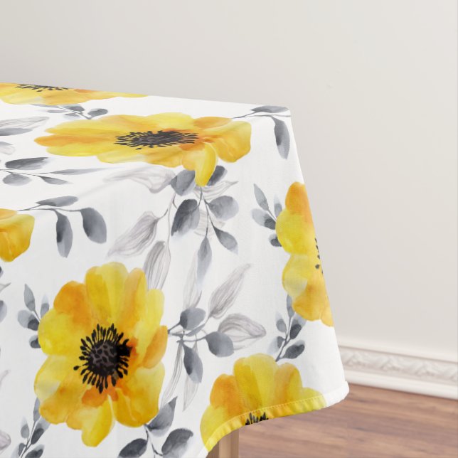 Trendy Girly Yellow Flowers Pattern Tablecloth (In Situ)