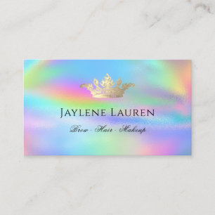Trendy Glam Crown Faux Holographic Rainbow Business Card