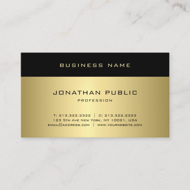 Trendy Glam Gold Look Modern Elegant Minimalistic Business Card (Front)