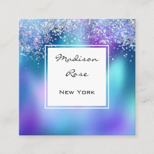 Trendy & Glam Holographic Mermaid Glitter Sparkles Square Business Card