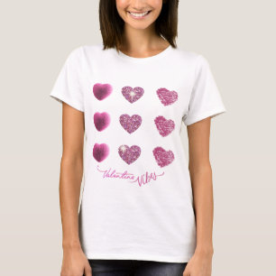 Trendy Glam Sparkle Pink Hearts Valentine Vibes T-Shirt
