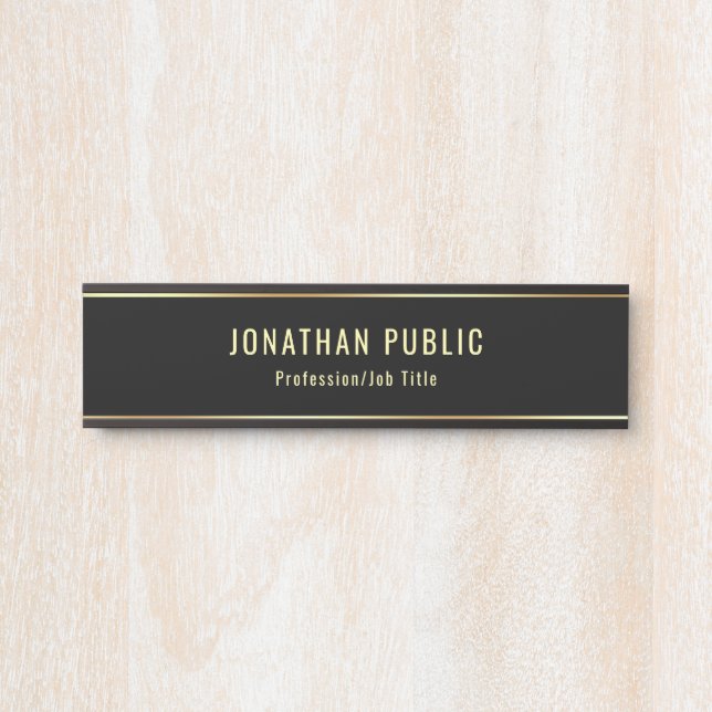 Trendy Glamour Modern Black And Gold Template Door Sign (Front)