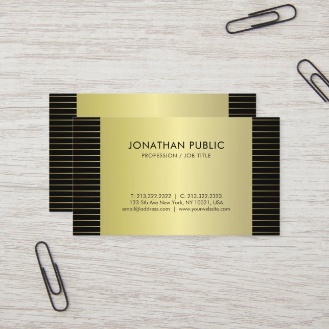 Trendy Glamourous Gold Look Design Plain Luxury Business Card (Front/Back In Situ)