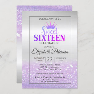 Trendy  Glitter Bokeh Ombre,Tiara,Sweet 16 Party Invitation
