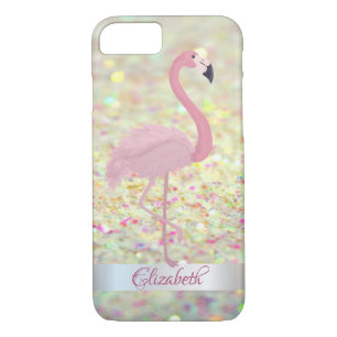 Trendy  Glitter Bokeh  Pink Flamingo- Personalised iPhone 8/7 Case
