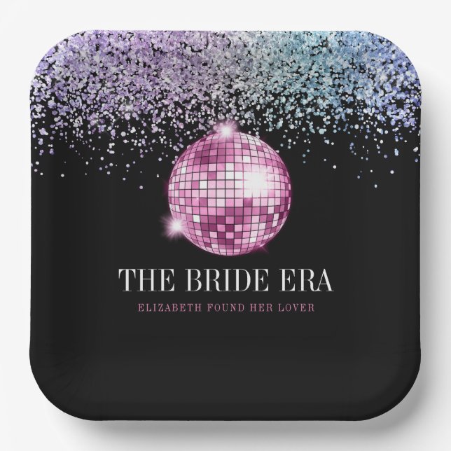 Trendy Glitter Disco Bride Era Bachelorette Party Paper Plate (Front)