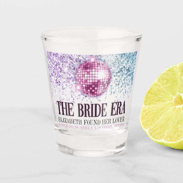 Trendy Glitter Disco Bride Era Bachelorette Party Shot Glass (Front)