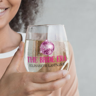 Trendy Glitter Disco Bride Era Bachelorette Party Stemless Wine Glass