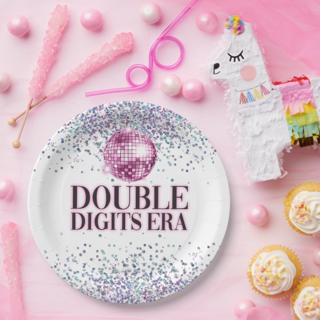 Trendy Glitter Disco Double Digits Era Birthday Paper Plate (Party)