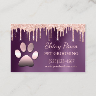 Trendy Glitter Drips Dog Paw Pet Grooming Service Business Card