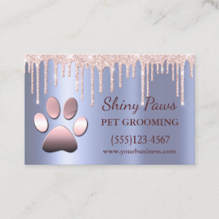 Trendy Glitter Drips Dog Paw Pet Grooming Service Business Card