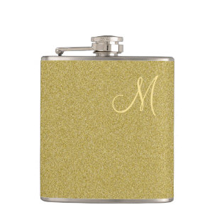 Trendy Glitter Gold Monogrammed Hip Flask