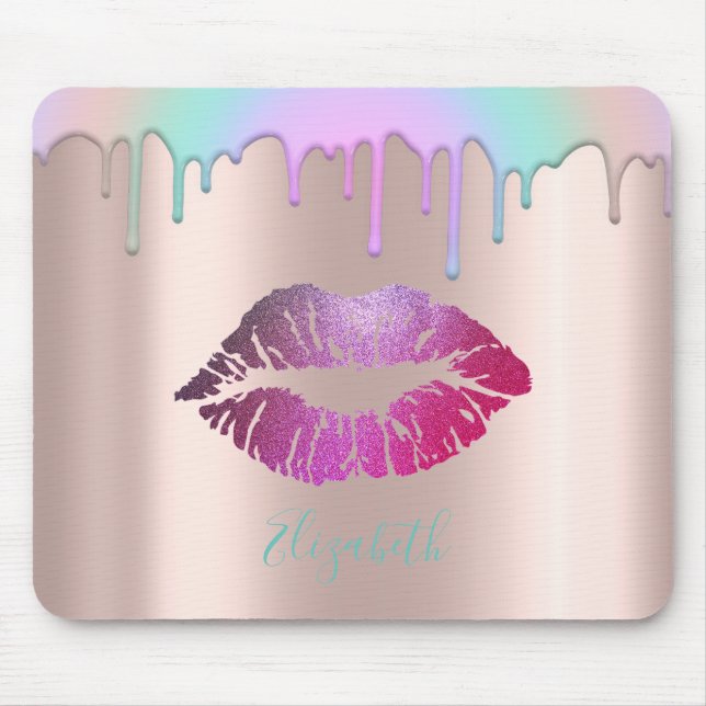Trendy Glitter Lips Rainbow Drips  Mouse Pad (Front)