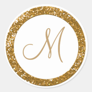Trendy Glitter Monogram Stickers:Gold Classic Round Sticker