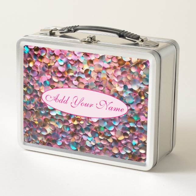 Trendy Glitter Opal Holographic Collection Metal Lunch Box (Front)