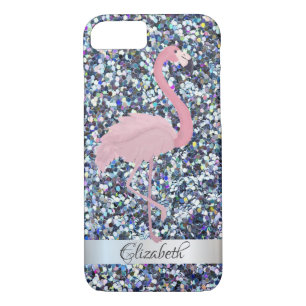Trendy  Glitter Pink Flamingo- Personalised iPhone 8/7 Case