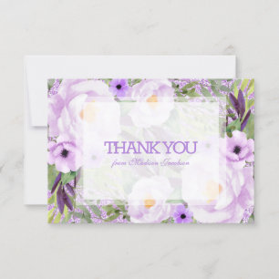 Trendy Glitter Purple Floral Sweet 16 Thank You Card