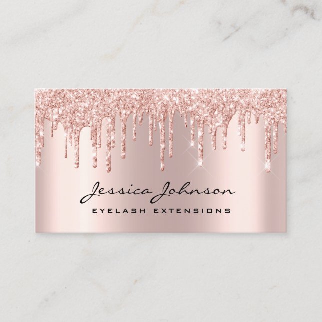 Trendy Glitter Rose gold drips Lashes marble Business Card (Front)