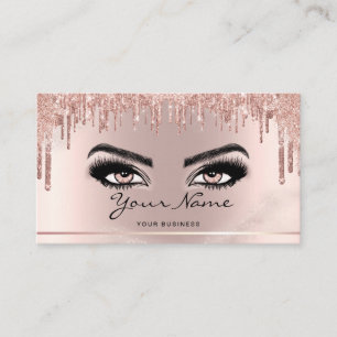 Trendy Glitter Rose gold drips Lashes script Business Card