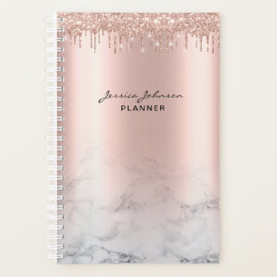 Trendy Glitter Rose gold drips marble script Planner