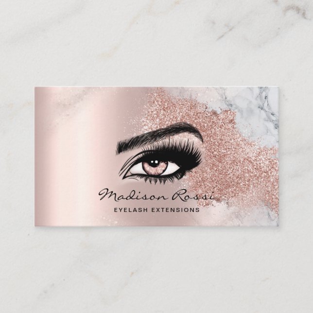 Trendy Glitter Rose gold drips textured marble Business Card (Front)