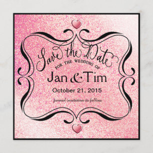 Trendy Glitter Shimmer Save the Date   pink black
