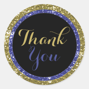 Trendy Glitter Thank You Stickers:Blue And Gold Classic Round Sticker