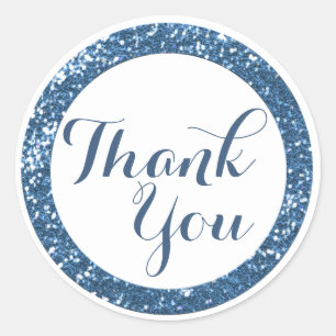 Trendy Glitter Thank You Stickers:Blue Classic Round Sticker