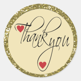 Trendy Glitter Thank You Stickers   Gold