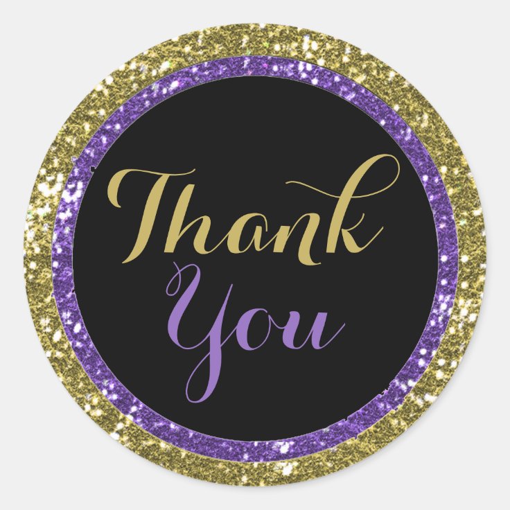 Trendy Glitter Thank You Stickers:Purple And Gold Classic Round Sticker ...
