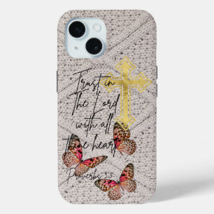 Trendy Godly Knitwear Rose Butterflies Cross iPhone 15 Case