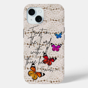 Trendy Godly White Knìtted Rainbow Butterflies iPhone 15 Case