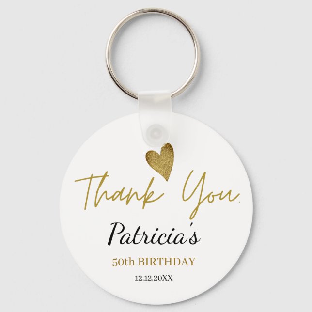 Trendy Gold 50th Birthday Thank You Favours  Key Ring (Front)