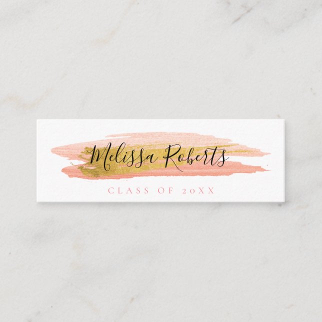trendy gold and pink graduation name insert card (Front)