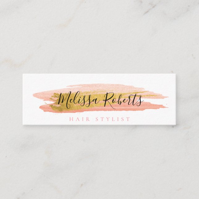 trendy gold and pink hair stylist business card (Front)