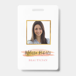 trendy gold and pink salon ID badge