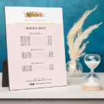 trendy gold and pink salon service menu plaque<br><div class="desc">A trendy logo design with custom colors and elegant text.</div>