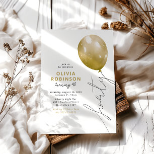 Trendy Gold Balloon 40th Birthday Invitation