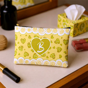 Trendy Gold Beig Hearts With Dots And Swirls Accessory Pouch