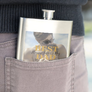 Trendy Gold Best Dad Ever Father Day Photo Classic Hip Flask