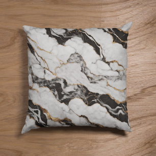 Trendy Gold Black and White Marble Cushion