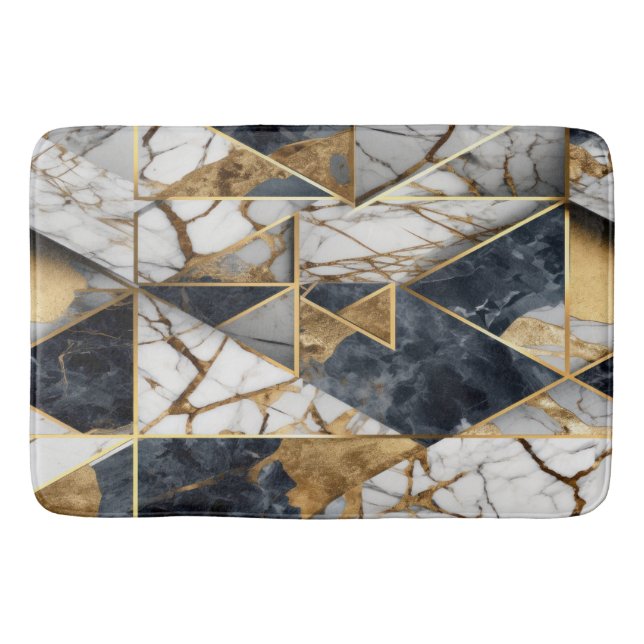 Trendy Gold Black Geometric Marble Pattern Bath Mat (Front)