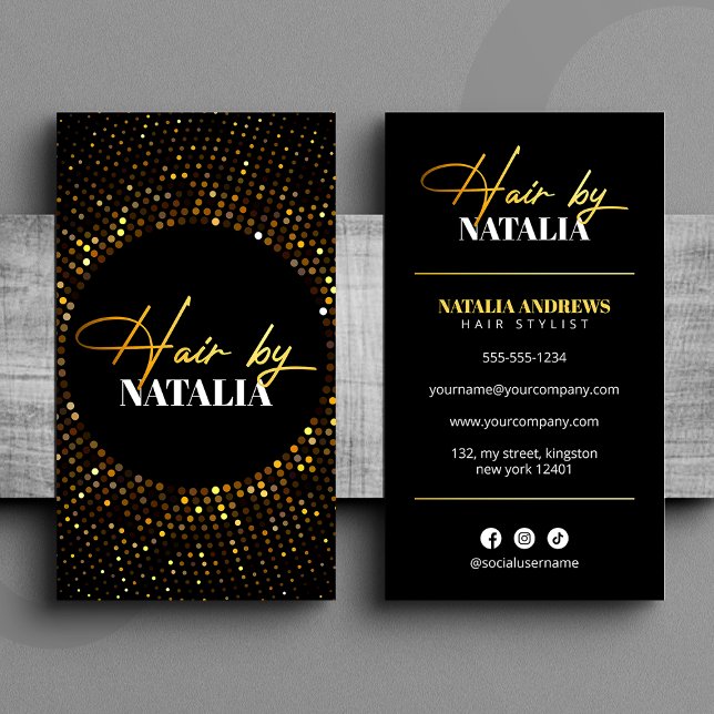 Trendy Gold Black Sparkle Hair Salon Business Card (Creator Uploaded)