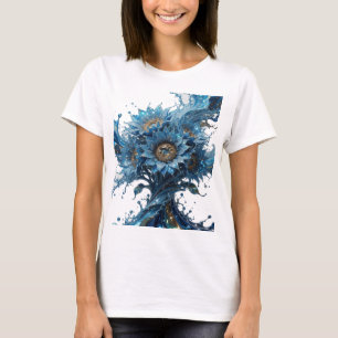 Trendy Gold BLUE FLORAL EXPLOSION 3D Text Art T-Shirt