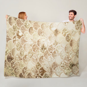 Trendy Gold Blush Ombre Glitter Mermaid Fish Scale Fleece Blanket