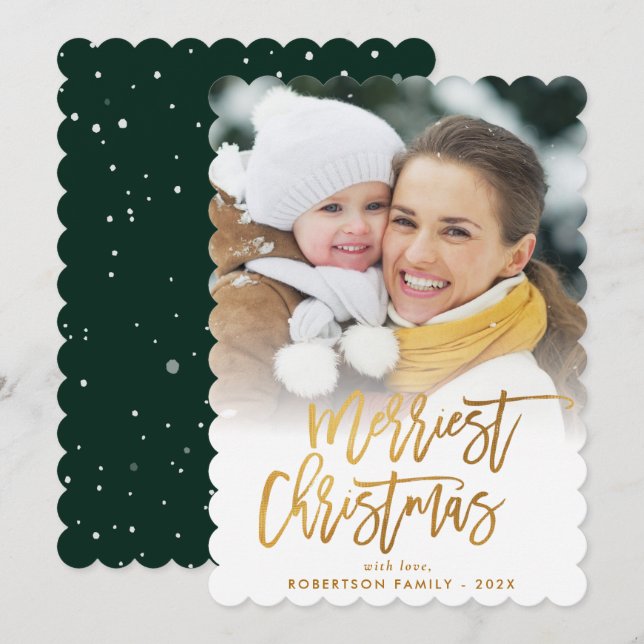 Trendy gold brush lettering merriest Christmas  Holiday Card (Front/Back)