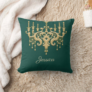 Trendy Gold Chandelier Monogrammed Throw Pillow