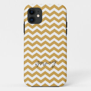 Trendy gold chevron zigzag with name iPhone 11 case